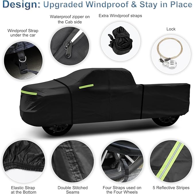 Truck Cover for Chevy Silverado Crew Cab Long Bed 8.3ft Heavy Duty Waterproof Car Covers with Zipper All Weather Full Pickup Cover Custom Fit 2000-2022 Chevy Silverado 2500 3500HD (UP to 266''L)