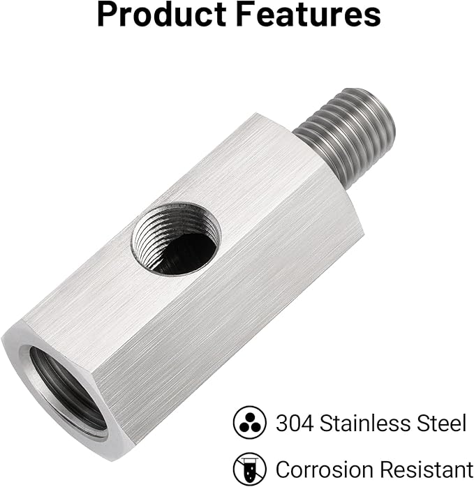 EVIL ENERGY 1/8 NPT Oil Pressure Sensor Tee Adapter, Stainless Steel 1/8 NPT Female to Male Threaded Oil Pressure Adapter with 1/8 NPT Female Port, Sliver