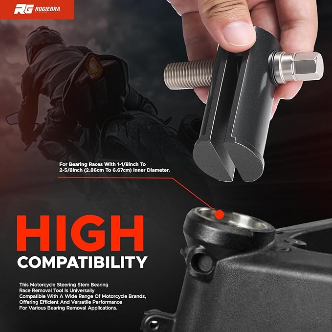 Motorcycle Steering Stem Bearing Race Removal Tool Compatible with 1-1/8" to 2-5/8" ID Races, Universal Neck Bearing Race Puller and Extraction Tool