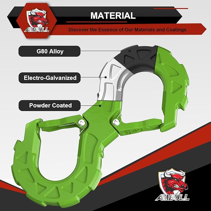 3/8 Tow Hook, Winch Hook for Off-Road Recovery, Towing Shackle 33000 Lbs, G80 Heavy Duty Strength Integrated Winch Quick Shackle, Green