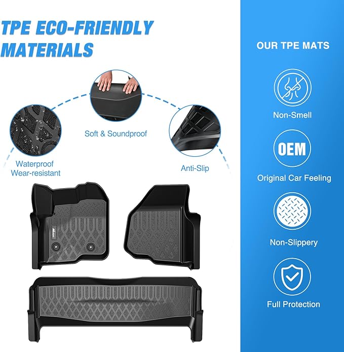 Nilight TPE Floor Mats for Ford F250 F350 F450 SuperCrew Crew Cab 2012 2013 2014 2015 2016 All Weather Custom Fit Heavy Duty Floor Liners