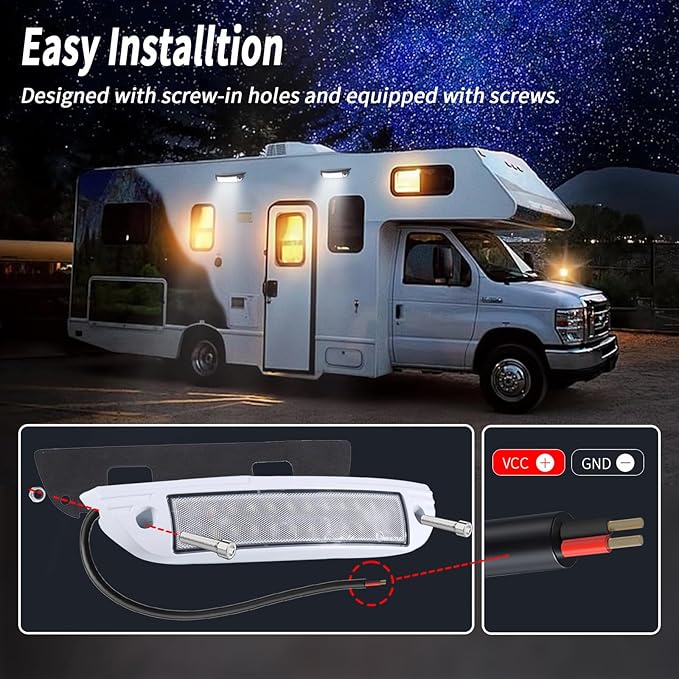 9“ RV LED Exterior Utility Light Fixture, 6000K Cool White Flood Beam LED Porch Awning Light, 12V Work Scene Lighting for Truck/Camper/Boat/Trailer, White Aluminum Housing, 1-Pack