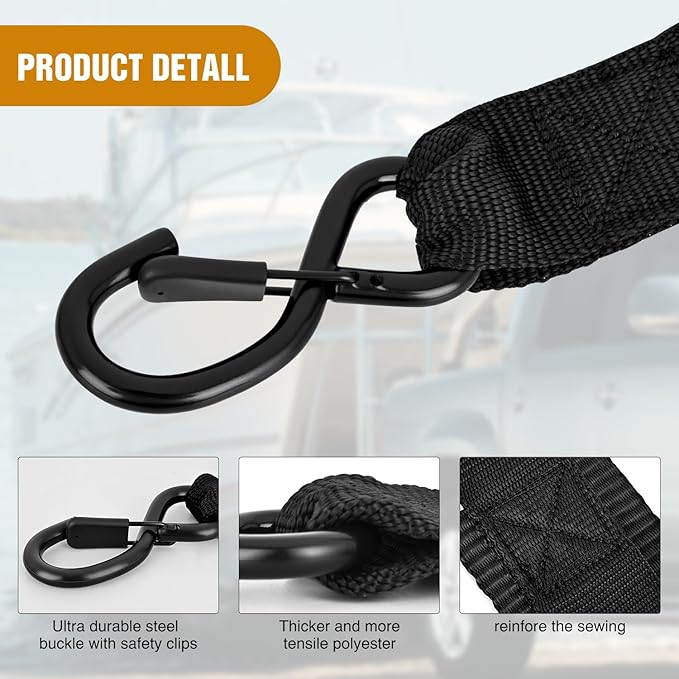Nilight Tie Down Kits 2 PCS Heavy Duty 2 Inch x 48 Inch Adjustable Boat Trailer Straps 1500 LBS Max Break Strength for Trailering Safety with Boat Jet Ski Kayak Secure Black