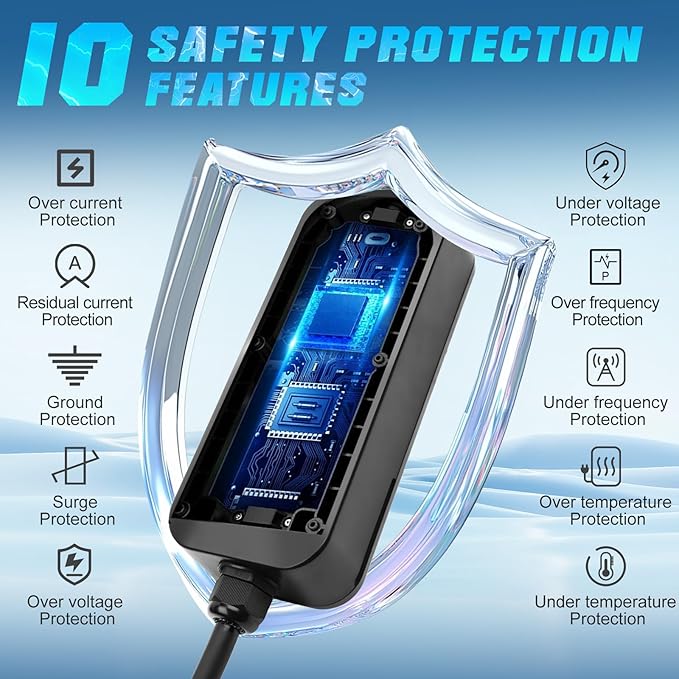 Portable EV Charger Level 1, 16Amp 120V, Vehicle Charger with 16.5FT Cable, NEMA 5-15 Plug, Compatible with SAE J1772 EVs, Scheduled Charging, Adjustable Current