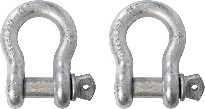 Hi-Gear (2 PK, Galv) Bow Shackles 3/4" D Ring Shackle Rugged Unbreakable 28.5 Ton (57,000 Lbs) Maximum Break Strength with 7/8'' Pin Bow Screw Heavy Duty D Ring for 4x4 Vehicle Recovery