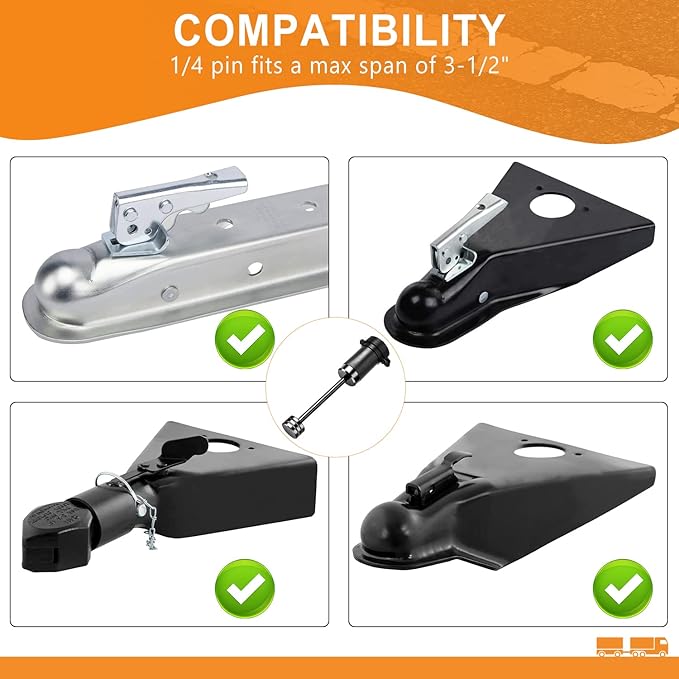 Trailer Coupler Lock 1/4" Dia, Trailer Tongue Lock with 3-1/2 Inch Span Fits Latch-Type Coupler, Solid Coupler Lock with Keys for Towing Boat Truck RV Car Trailer (2Pack)