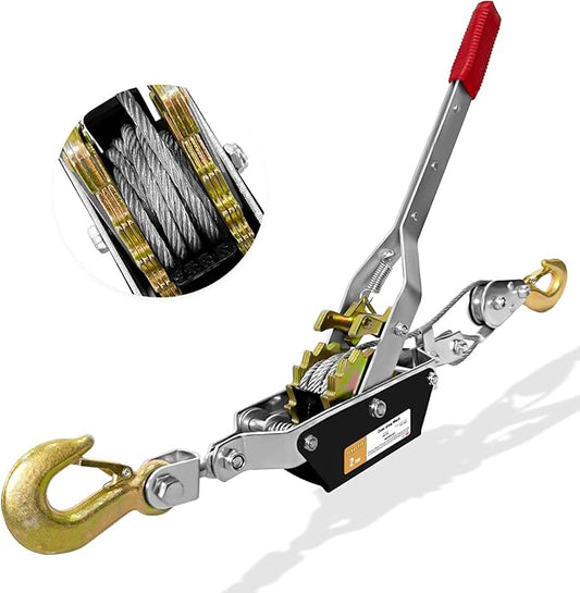 2T 10FT Come Along Winch Heavy Duty, 2 Gears Come Along Pulling Tool, Cable Winch Puller 2 Hooks, Come Along Power Puller Ratchet Tool, Manual Winch Ratchet Tool for Towing Lifting