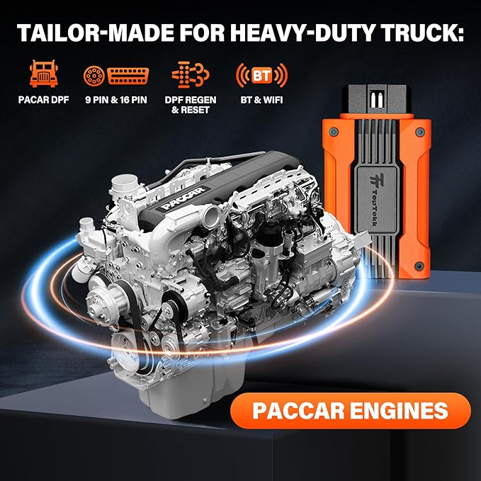 Smart DPF Regeneration Tool, DPF Reset Device for Heavy Duty Trucks, Compatible with Paccar Engines, Real-Time Data Monitoring and Code Reset