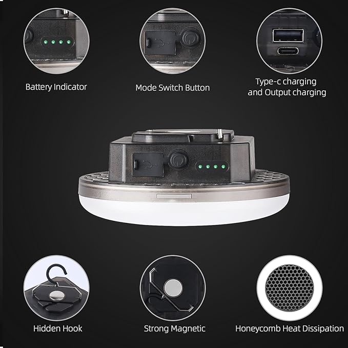 12000mAh 5000LM Camping Lights 3 Color Lighting Modes Bright Rechargeable LED Lamp 40W Hanging Tent Lights IPX5 Waterproof,Magnet,Power Failure Emergency Survival Kits & Christmas Day Gift(Remote)