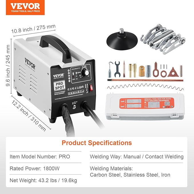 VEVOR Stud Welder Dent Repair Kit, 1.8KW Spot Welder Dent Puller with Auto/Manual Welding & 7 Versatile Modes, 110V Auto Body Spot Welding Dent Puller Machine for Car, Truck Dent Repair
