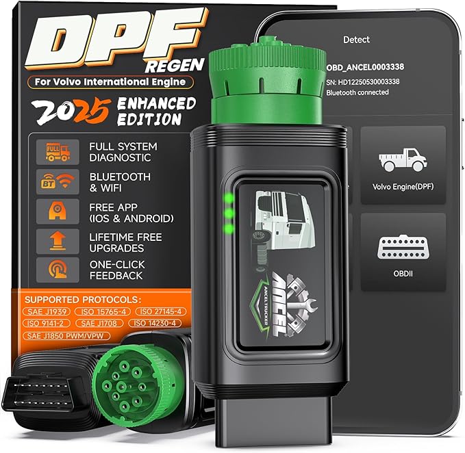 ANCEL HD120 Heavy Duty Truck Scanner with DPF Regen for Volvo & International Engine, Full-System HD-OBD Diesel Truck Diagnostic Tool, Lifetime Free Updates