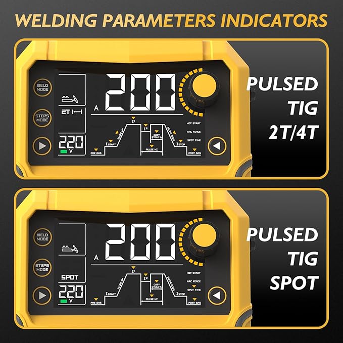 TOOLIOM TIG Welder with Pulse Multifunctional TIG Welding Machine DC TIG/Spot TIG/Pulse TIG/Stick 110&220V Dual Voltage with Large Digital Display