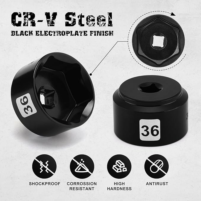 Mayouko 8 Pieces 3/8" Drive Low Profile Oil Filter Cap Wrench Socket Set, 24mm, 27mm,28mm,29mm,30mm,32mm,36mm,38mm,CR-V, Oil Filter Cap Remove and Install Tool Kit