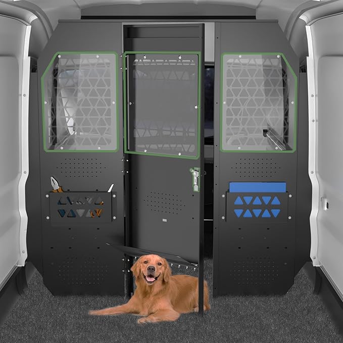 StarONE Cargo Van Partition,Van Safety Partition Bulkhead Fit for 2015-2024 Ford Transit 150 250 350 Mid-Roof Full Size Van,with Door Lock and Acrylic Panel,Black