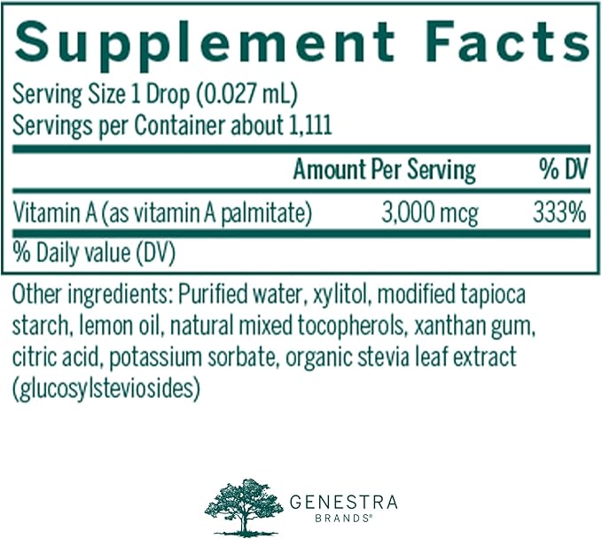 Genestra Brands A-Mulsion | Vitamin A Liquid to Support Immune System, Skin, Vision, Bones, and Teeth* | 1 Fl Oz | Citrus Flavor