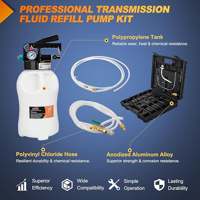 GOOACC Transmission Fluid Pump Kit 6L Automotive Pneumatic Oil Fluid Extractor ATF Refill Dispenser Transfer Pump with 15 ATF Filler Adapters 1.6 Gal 2 Ways Vacuum Fluid Evacuator Oil Change Tool Set