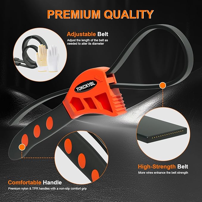 2-Piece Heavy-Duty Strap Wrench Set Upgrade – Adjustable Oil Filter Wrench, Reinforced Rubber - Jar Opener, Plumbing Tool for Shower Heads, Water Filters, Pipes (4" to 6" Diameter)