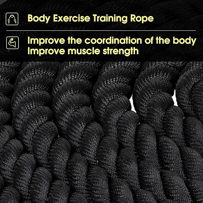 Battle Ropes 1.5 inch 30 ft - Polyester Workout Rope Heavy for Home Body Workouts Building Muscle, Black