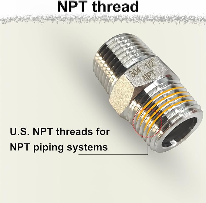 1" NPT Male Hex Nipple Pipe Fittings, 304 Stainless Steel 1 inch Threaded Pipe Adapter Fittings Equal Nipples Connectors, 4pcs Male Straight Connector Pipe Fitting