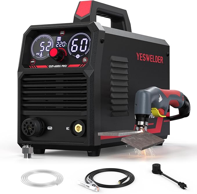 YESWELDER Plasma Cutter 60Amp Non-High Frequency Non-Touch Pilot Arc, Digital Display DC Inverter 110/220V Dual Voltage Blowback Plasma Cutting Machine CUT-60DS PRO