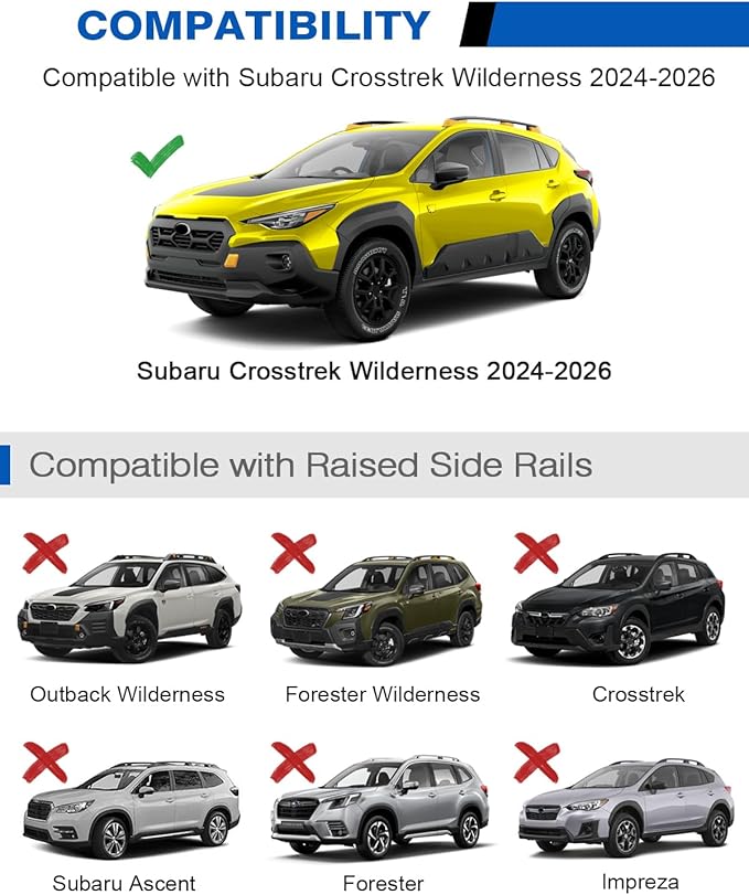 300lbs Lockable Roof Rack Cross Bars Compatible with Subaru Crosstrek Wilderness 2024 2025 2026 with Raised Side Rails, Heavy Duty Aluminum Roof Rails Crossbars Rooftop Luggage