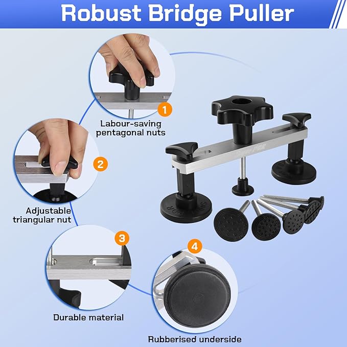 Paintless Dent Repair Kit, Car Dent Removal Tools with Adjustable Dent Lifter, Bridge Puller, Glue Gun & Tabs – Professional Auto Body Dent Puller Kit for Car, Hail & Door Dings