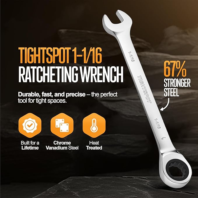 TIGHTSPOT 1-1/16 Inch Ratchet Combination Wrench with Precision Movement and Hardened, Polished Steel for Projects with SAE Tight Spaces