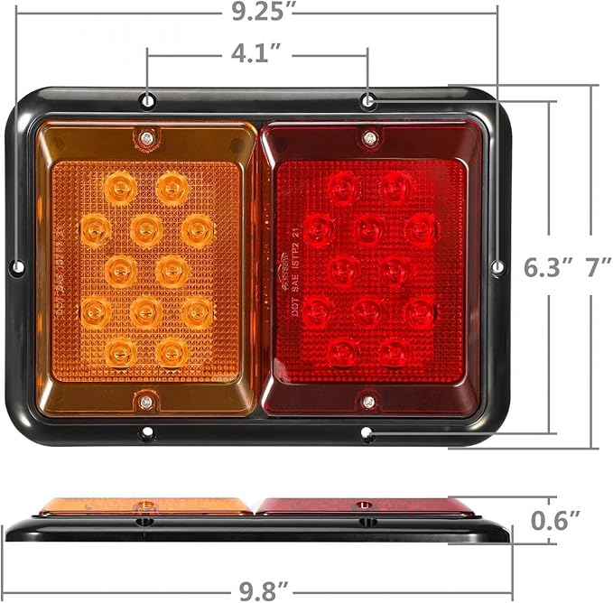 Partsam 2Pcs Double Led Trailer Tail Lights Horizontal Mount Dual Stop Turn Signal Tail Lights 24 LED Surface Mount RV Double Led Taillights RV Double Led Turn Tail Lights 12V IP67 Black Base w Gasket