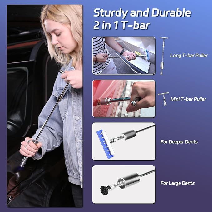 VEXTRO Dent Puller Kit, Paintless Dent Repair Tools with Dent Lifter, Bridge Puller, Slide Hammer T-Bar, PDR Car Dent Removal Kit with Glue Gun and Tabs for Auto Body Hail Damage