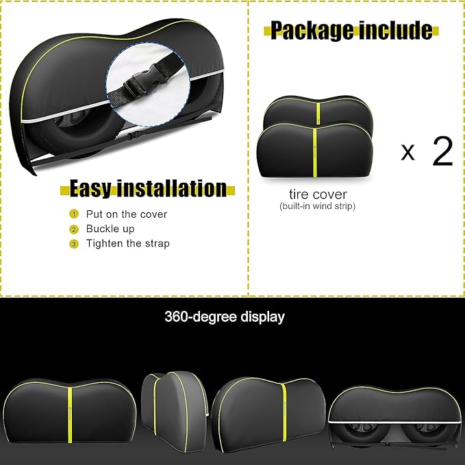 Rosefray RV Tire Covers, Dual Axle Wheel Cover (2 Pack) Fits 27"-30"/30”-33” Diameter Tires, Waterproof Anti-UV Black Dual Tire Covers RV Accessories for Truck/Trailer/Black