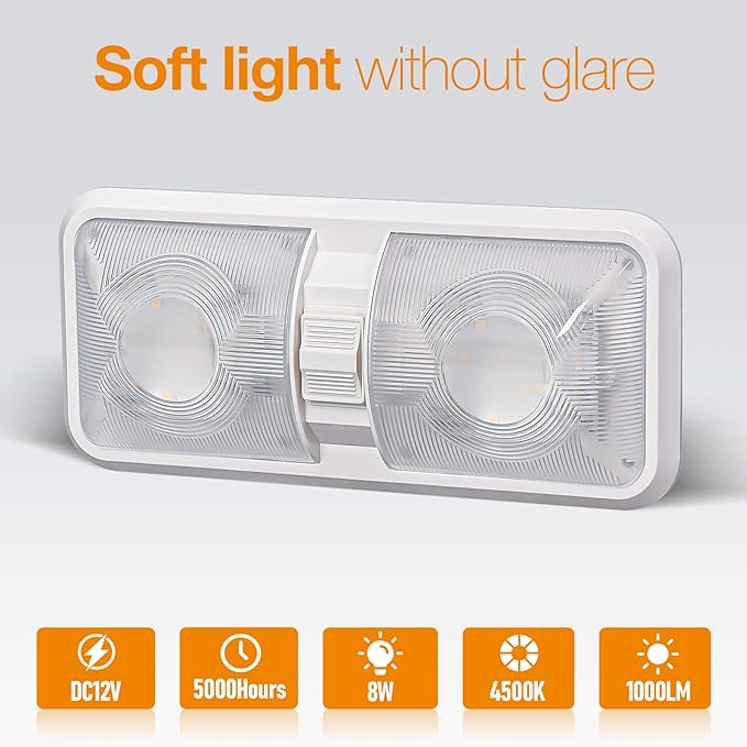 RV Lights Interior, 12 Volt Led Lights 1000LM, Camper Lights 8W, RV Led Lights Interior Fixtures 12V, RV Ceiling Dome Light with Switch for RV/Camper/Trailer/Boat/Car (Natural White, 4Pack).