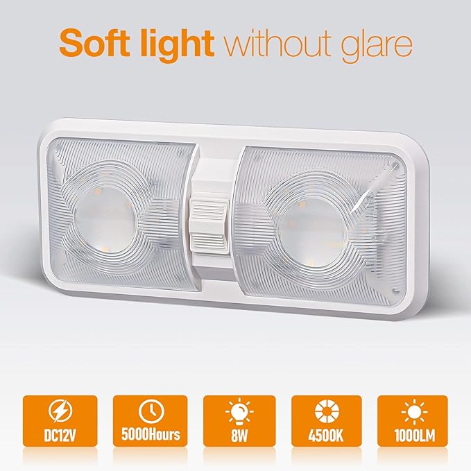 RV Lights Interior, 12 Volt Led Lights 1000LM, Camper Lights 8W, RV Led Lights Interior Fixtures 12V, RV Ceiling Dome Light with Switch for RV/Camper/Trailer/Boat/Car (Natural White, 8Pack).
