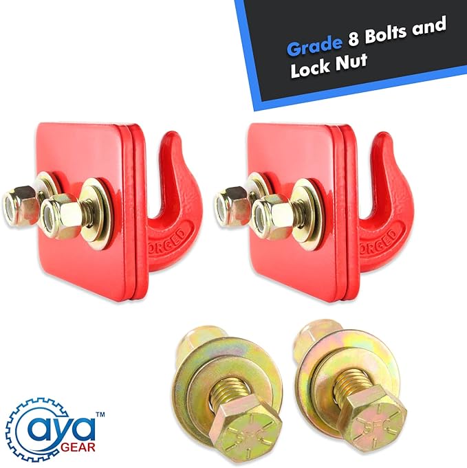 2 Pack 3/8-in Bolt On Grab Hook Mount with Backer Plate Grab Hook Grade 70 Forged Steel Tow Hook Work Well for Loader, Tractor Bucket, RV, UTV,Truck (Red)