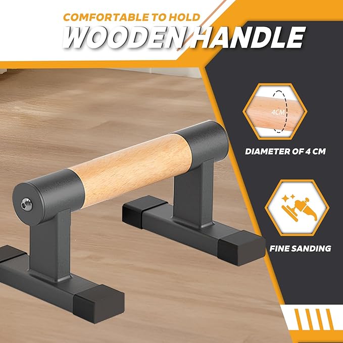 Wooden Parallel Bars 20" Length 12" Height,Dip Bar with Thick Beech Handles, Push-up stands for Handstand, L-Sit, Gymnastics, Strength Training Home Gym,Anti-slip Mats, Easy to Install,700lbs