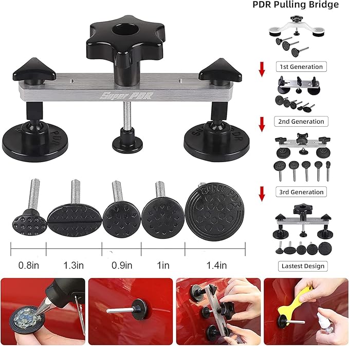 Car Dent Puller Kit, Dent Remover Tool for Car Dent Repair with High Adhesive Puller Tabs, Hot Glue Gun & Sticks, Slide Hammer T-Bar, Air Wedge, PDR Tools for Paintless Dent Removal at Home Garage