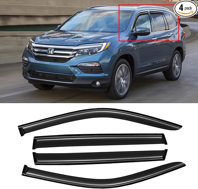 Window Rain Guards for 2016-2022 Honda Pilot, Window Visor Guard Vent Wind Shade Deflector Rain Shield Protector Sun Visor Extra Durable,Tape-on/Outside-Mount, 4 PCS