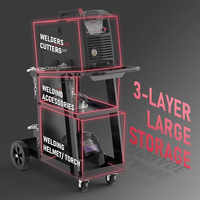 YESWELDER Welding Cart for TIG MIG Welder and Plasma Cutter, Tilt-Table Large Storage 360° Rolling Welding Trolley