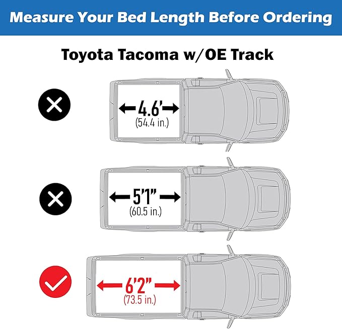 Aluminum Retractable Tonneau Cover Fits 2016-2023 Toyota Tacoma w/OE Track System 6'2" Bed (74")