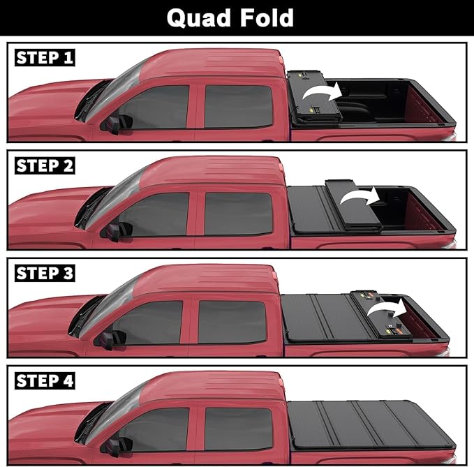 Hard Quad Fold Truck Bed Tonneau Cover Compatible for 2014-2018 Chevy Silverado GMC Sierra 1500 2015-2018 Silverado Sierra 2500 3500 HD Fleetside 5.8FT 69.6Inch