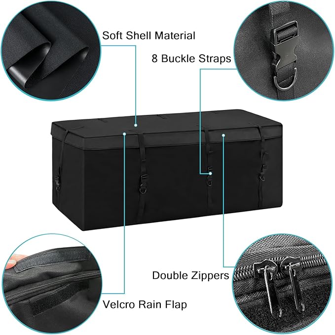 Hitch Mount Cargo Carrier Bag 100% Waterproof Cargo Traveling Bag for Car Truck SUV Vans' Hitch Trays, 12.5 Cubic Feet Heavy Duty Vehicle Soft Shell Safe Steady Durable Soft (Hitch Cargo Bag)