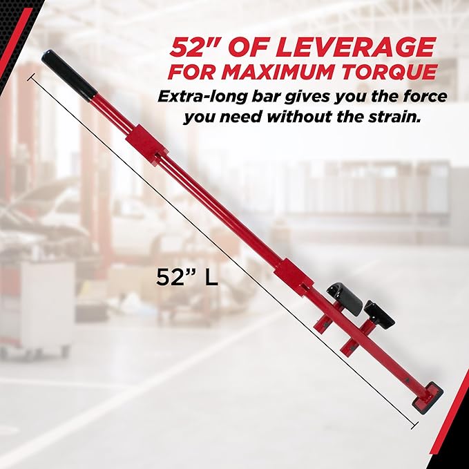 Champ Leverage Bar - 52” Alignment, Prying, and Pulling Stick with 3 Interchangeable Rubber Feet and 6 ft Chain Hook for Auto Body Frame and Panel Repair