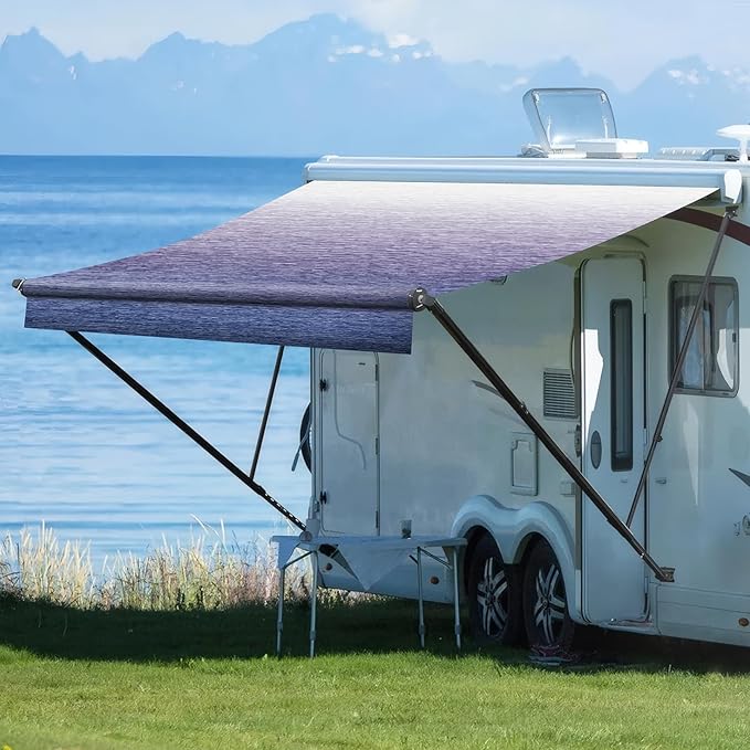 RV Awning Fabric Replacement, 16oz Heavy-Duty Vinyl Camper Awning Replacement Waterproof Universal Outdoor Canopy Replacement for Camper, Trailer, Motorhome (Blue Fade, 16FT(Fabric 15'2"))