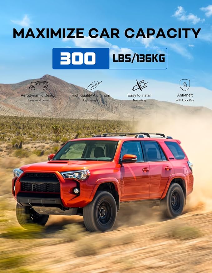 300lbs Lockable Roof Rack Cross Bars Compatible with Toyota 4Runner 2010-2024 with Side ROOF Rails, Heavy Duty Aluminum Roof Rails Crossbars Cargo Canoe Black Rooftop Cargo.