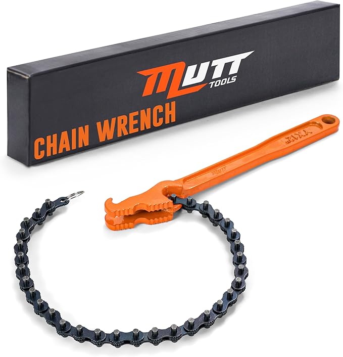 Mutt Tools 12" Chain Wrench - Heavy Duty Chain Pipe Wrench for 1-1/2" to 6" Pipes - Professional Chain Oil Filter Wrench for Mechanics and Plumbers
