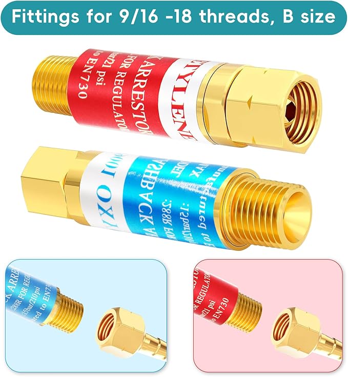 Oxygen Acetylene Flashback Arrestor Set Regulator End 9/16-18 Threads B Size, Flashback Arrestor For Regulators