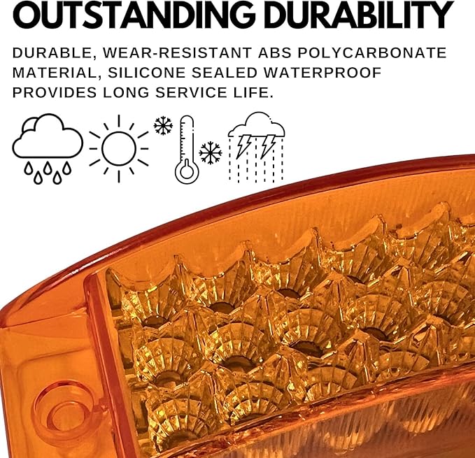 10x Amber + 10x Red 6" 21 LED Side Marker Clearance Light Rectangle 12V Truck Trailer Camper Boat Marine 6x2 Rectangular Surface Mount Sealed and Waterproof Strobe/Turn Functions