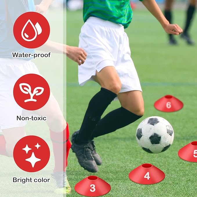 10 Pcs Numbered Sports Disc Cones 1-10 Soccer Cones with Mesh Carry Bag Flexible Agility Cones Soft Field Cones for Gym PE Classes School Activities Games, Sports Training Equipment