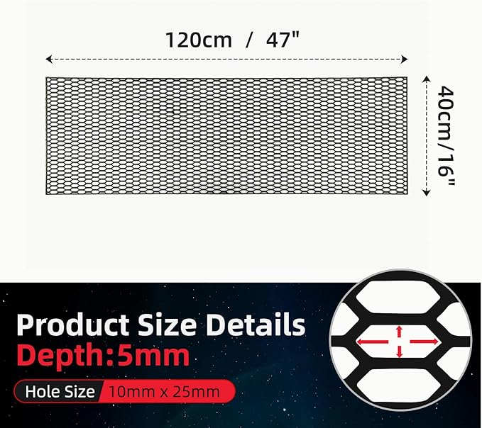 AggAuto 47"x16" ABS Plastic Universal Car Grill Mesh, Automotive Grille Insert Bumper Honeycomb Hole 10x25mm Hex Grids Black