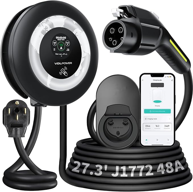 Level 2 EV Charger, 11.5KW /50A Fast Wall Home Charging Station, 27.3ft Charging Cable with Smart App (WiFi), 240V EV Charger with NEMA 14-50, EVSE J1172 Connector for Electric Car EC51B