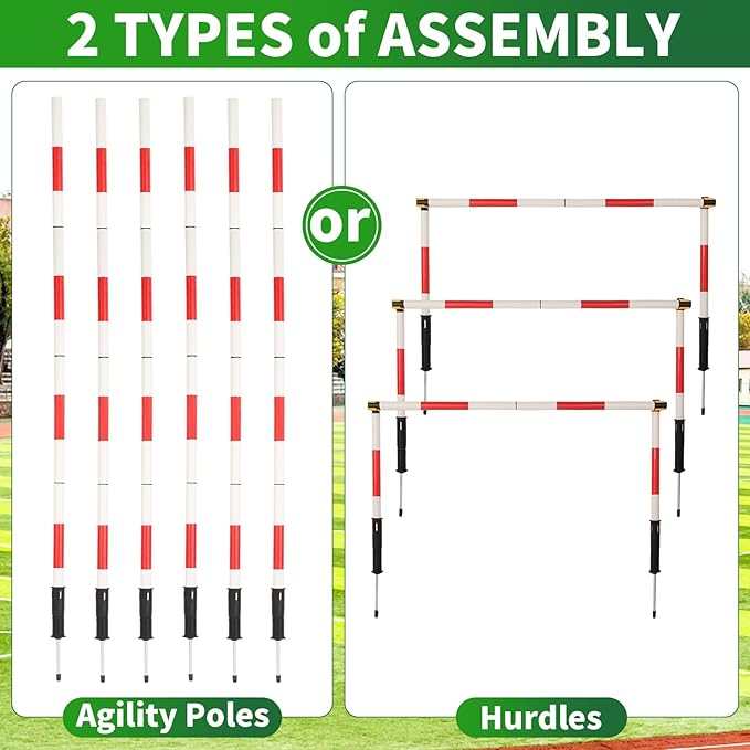 Tansheep Soccer Agility Training Poles Equipment with Bag, 6 Agility Poles with Spring, 3 Horizontal Sticks, Multifunctional Soccer Training Set for Kids Youth Adults